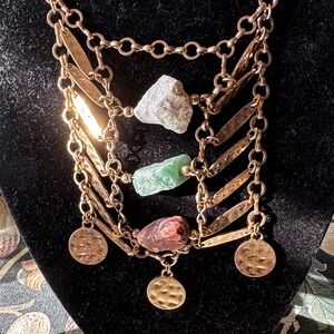 Lucky Brand Gold Necklace with Multi-Colored Stones NWT
